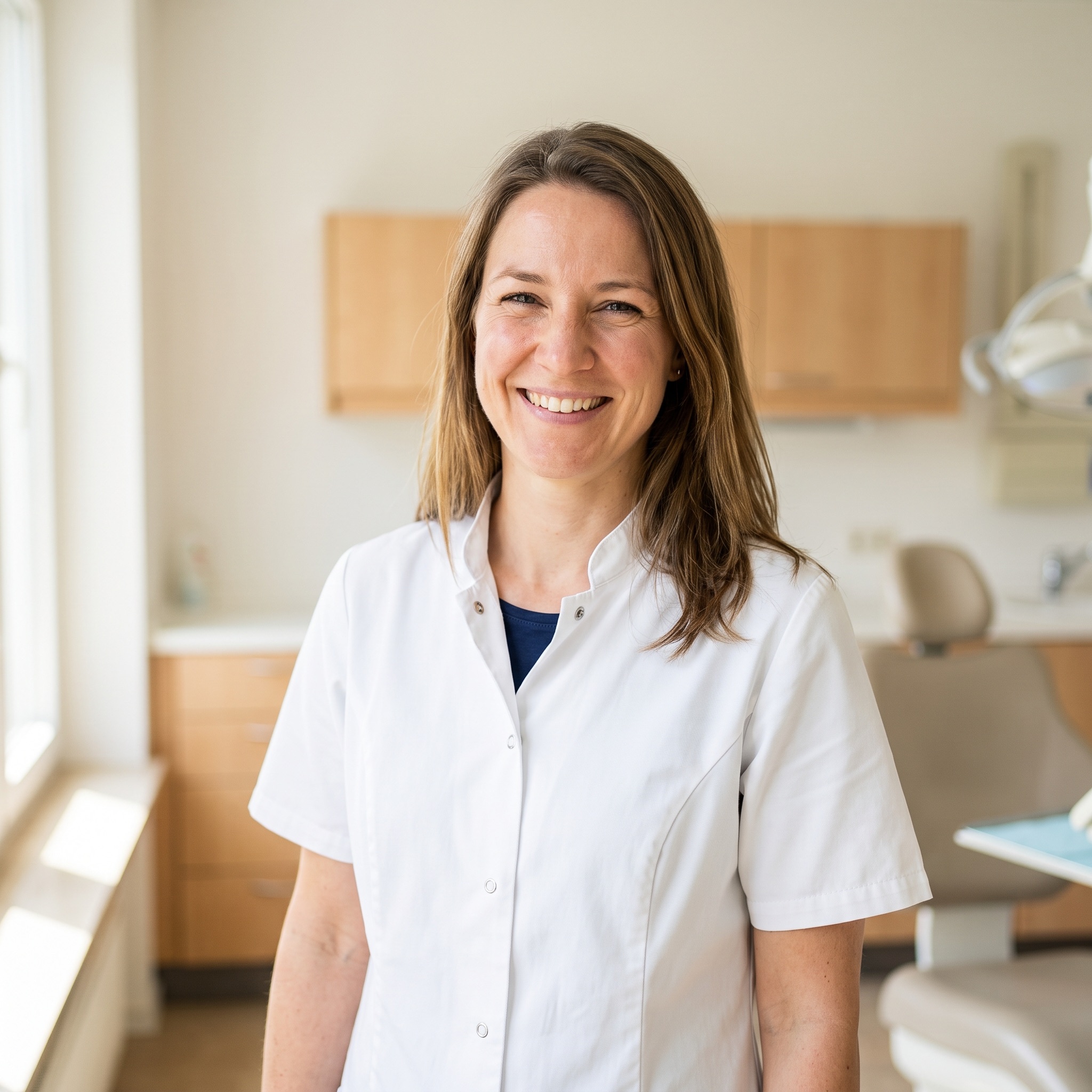 Porträt von Dr. Marlene Bruns, Zahnärztin und Praxisinhaberin, freundlich lächelnd